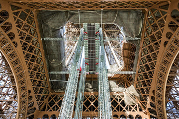 Architecture details of the Eiffel Tower. Closeup view of the framework.