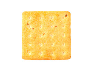 One square cracker isolated on a white background. Salty cracker top view.