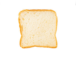 Square piece of bread isolated on white background. Bread for toast, top view.