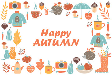 Horizontal frame with cute autumn elements
