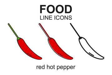 Red hot chilli pepper. Food line icon design vector illustration on white background. 