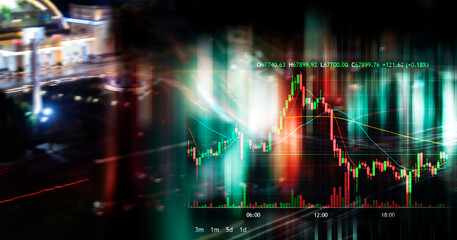 Fototapeta na wymiar red blue green light and index number and graph of stock market business abstract background