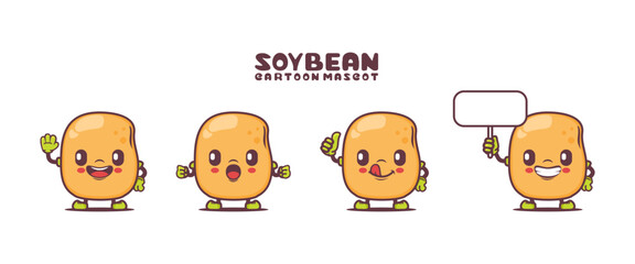 soy bean cartoon mascot with different expressions