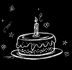 Cake with white candles on a black background	
