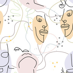 Woman Face line. Abstract drawing seamless pattern