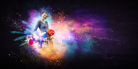 Beautiful young girl with skate board