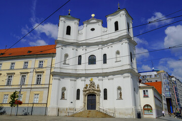 Bratislava, Slovakia - Aug 30, 2022:Old Cathedral of Saint John of Matha and Saint Felix of Valois.