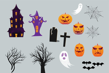 Many Type Of Elements for Halloween Background