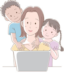 パソコンで動画を見ている家族