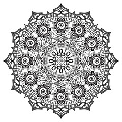 Circular pattern in form of mandala for Henna, Mehndi, tattoo, decoration. Decorative ornament in ethnic oriental style. Coloring book page.