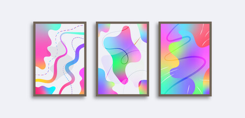 A4 size modern aesthetic illustrations. Set of abstract mesh gradients. Colorful wall decoration, postcard, poster.