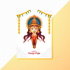 Goddess durga face in happy durga puja subh navratri card brochure template design