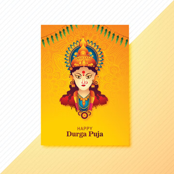 Happy durga puja india festival holiday card illustration brochure design
