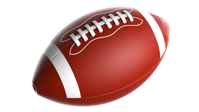 Blown-white American football standard ball under white background. 3D CG.Portable Network Graphics. PNG file format.