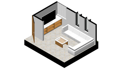 Isometric Architectural Projection - AI Interior Isometric Living Room 4