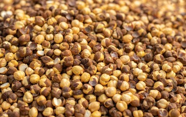 Closeup of Roasted Chickpea  or Garbanzo Bean with Selective Focus in Horizontal Orientation