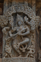 The Carving of Hindu Goddess on the Hoysaleshwara Temple, Halebeedu, Hassan, Karnataka, India.