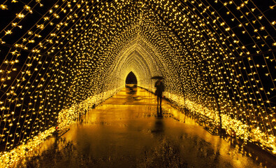 Light tunnel in the rain