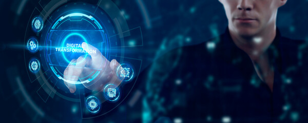 Concept of digitization of business processes and modern technology. Digital transformation.
