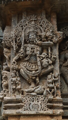 Fototapeta na wymiar The Hindu God on the Hoysalleshwara Temple, Hassan, Karnataka, India.