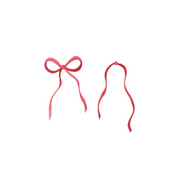 Set red ribbon bow and ribbon node isolated on white. Watercolor hand drawn illustration. Art for design and decoration