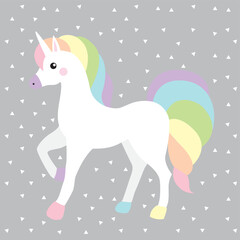 Unicorn queen white rainbow color white triangle grey background horse hair elegance kid decor