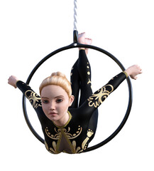Illustration of a circus performer balancing in an aerial hoop