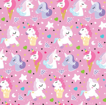 Unicorn pattern portrait ice cream decor kids room print