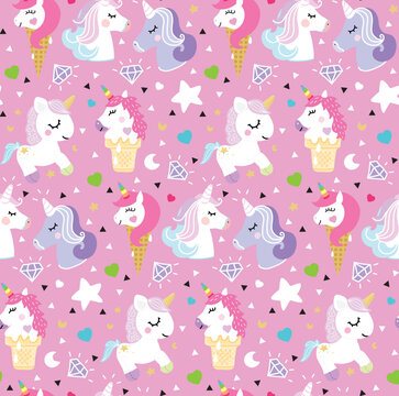 Unicorn pattern portrait ice cream decor kids room print