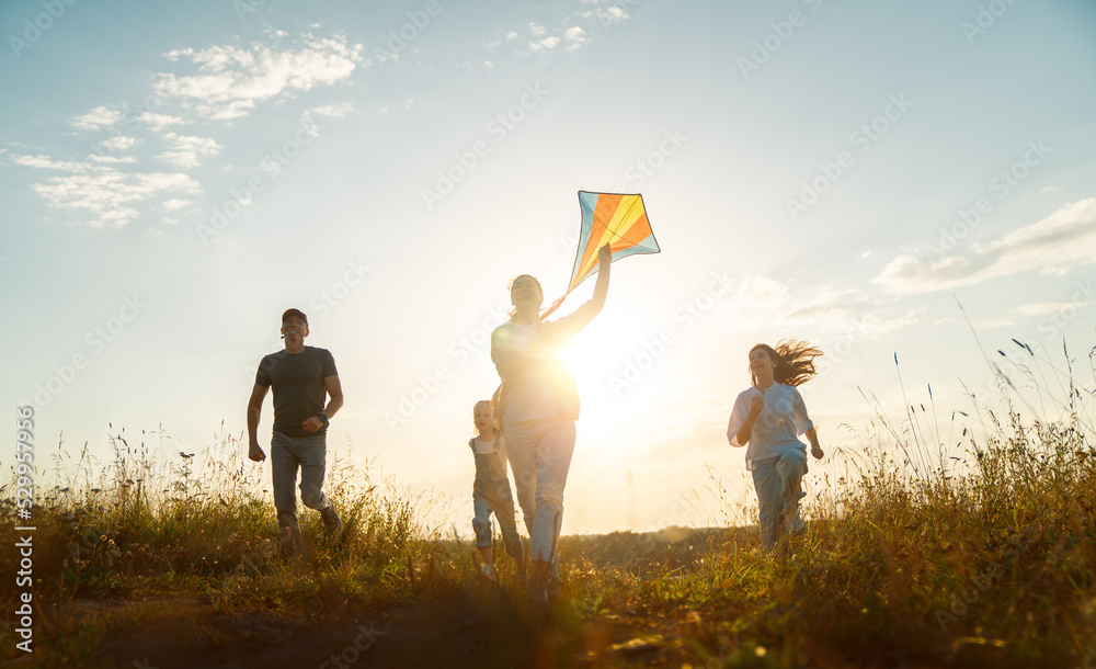 Canvas Prints Happy family at sunset