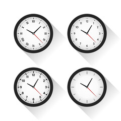 Set of 4 wall clocks with white background