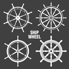 Collection of white vintage steering wheels. Ship, yacht retro wheel symbol. Nautical rudder icon. Marine design element. Vector illustration © 32 pixels