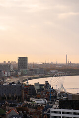 Museum aan de Stroom , Ethnographic  and Maritime Museum with Rooftop view in Antwerp during winter during sunset :  Antwerp , Belgium : November 29 , 2019