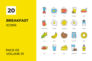 Fototapeta na wymiar Breakfast icons collection. Set vector line with elements for mobile concepts and web apps. Collection modern icons.