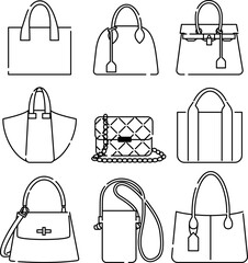 バッグ　セット　モノクロ　線のみ