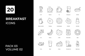 Breakfast icons collection. Set vector line with elements for mobile concepts and web apps. Collection modern icons.