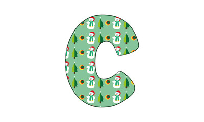 Christmas Alphabet Letter C Isolated On White Background.