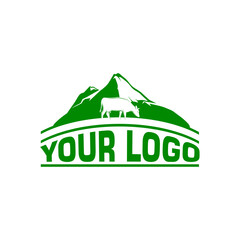 mountain and cow logo design creative logotype vector template