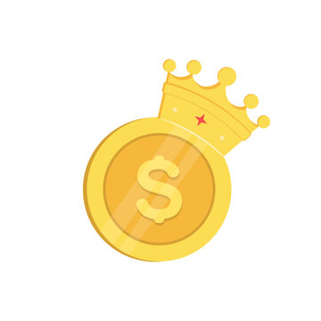 Dollar coin with king crown on the top cartoon vector illustration