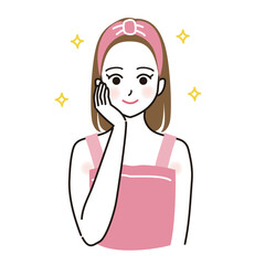 笑顔でスキンケアをする女性のベクターイラスト