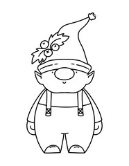 Christmas gnome coloring page. Holiday outline illustration.