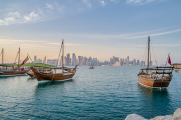 Fototapeta premium Traditional arabian dhows in Doha , Qatar, Middle East.