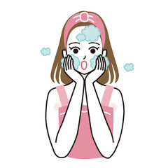 洗顔をする女性のベクターイラスト