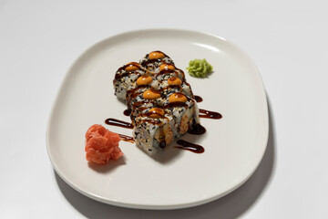 Sushi serving on white plate