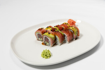 Sushi serving on white plate