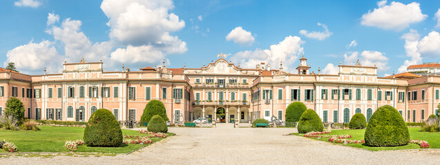 Fototapeta na wymiar Panoramic view at the building of Town hall in Varese, Italy