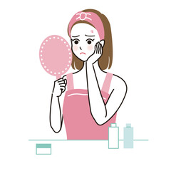 スキンケアで悩みがある女性のベクターイラスト