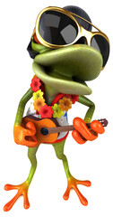 Fun 3D cartoon illustration of a frog rocker