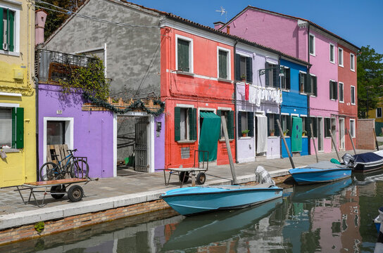 Colorful houses on the canal in Murano island, Venice, 