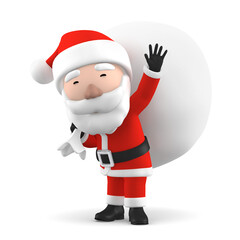 Santa Claus with big bag isolated on transparent background, 3D illustration